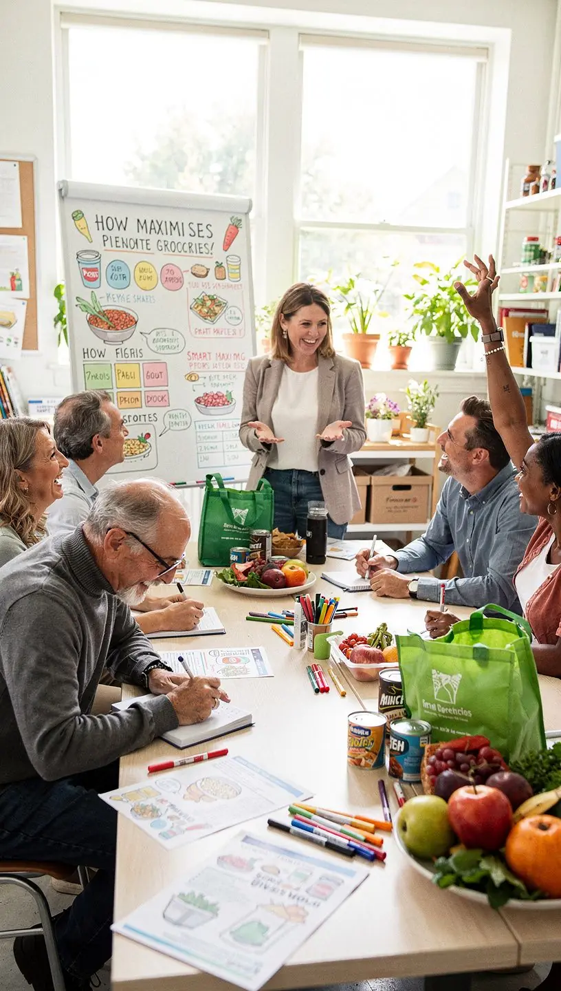 Rodzina robiąca zakupy z listą, świadomie wybierająca tańsze produkty spożywcze